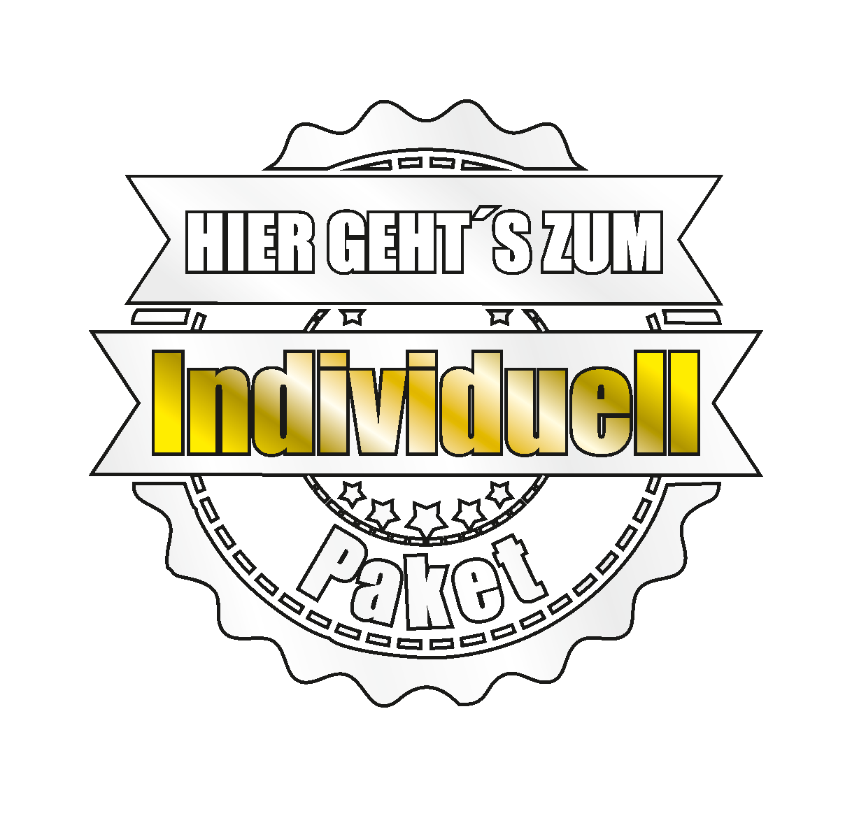 Stempelgrafik mit der Aufschrift „Hier geht’s zum Individuell Paket“ in Goldoptik – Weiterleitung zur individuellen Anfrage für Unterhaltsreinigung in Kitas auf Kitareinigung.de.