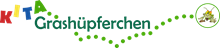 Kita Grashüpferchen-Logo mit grünem Schriftzug und Hüpferlinie – Referenz von Kitareinigung.de für Unterhaltsreinigung